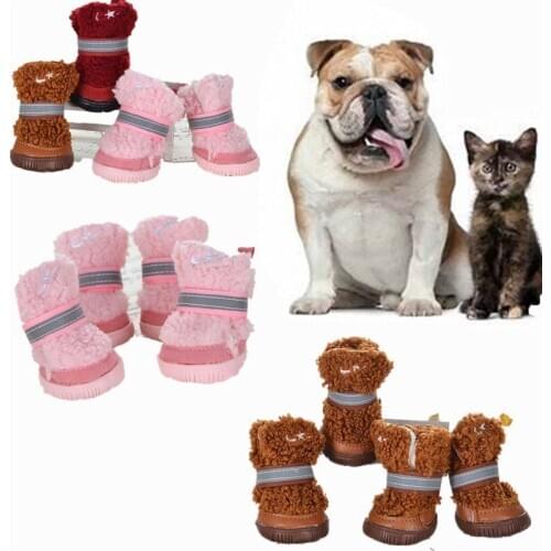 Newest 4 Pcs/Set Soft Warm Dog Shoes Winter Velvet Rubber Sole Rain Snow Waterproof Dog Boots Anti-slip Shoes For Dogs