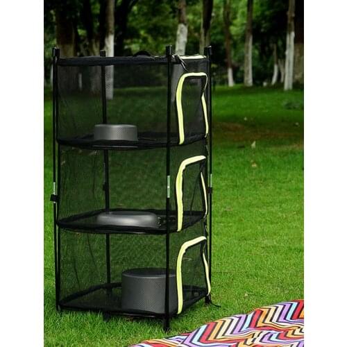 4 Layer Foldable Hanging Mesh Fruit Rack Drying Storage Net Rack Herb Drying Folding Net Camping Sun-dried Fish Drying Net Rack