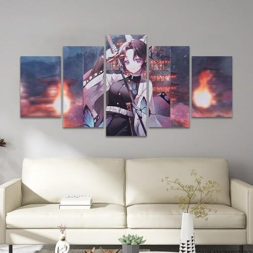 Anime Kochou Demon Slayer 5 Piece Poster Pictures Home Decoration Paintings Canvas HD Prints Wall Art Modular Living Room