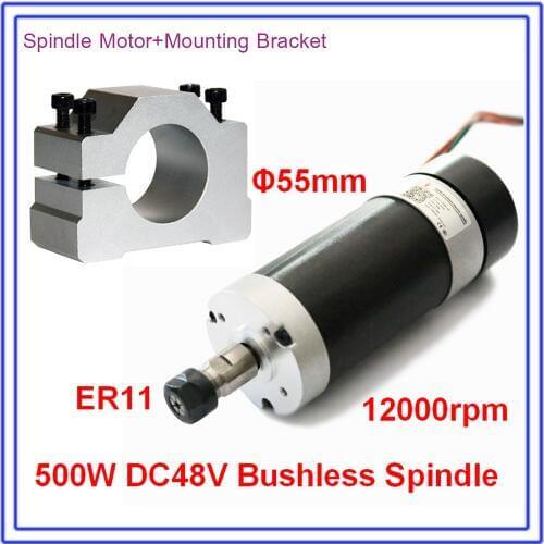 500W Brushless Spindle 60Ncm DC48V ER11 12000rpm Motor Driver Power Supply Clamp 15pcs Collets Kits Match MACH3 for CNC Milling