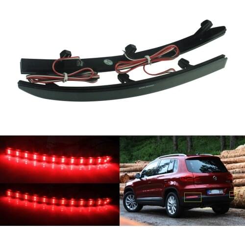 ANGRONG Rear LED Bumper Reflector Stop Brake Light Black Smoked Lens For VW Tiguan 5N 08-15