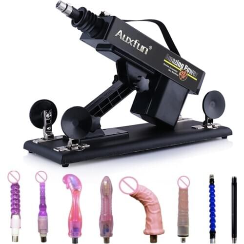 Automatic Sex Machine with vibrating dildos Retractable Pumping gun with 8PCS attachments Charger for any countries sex products