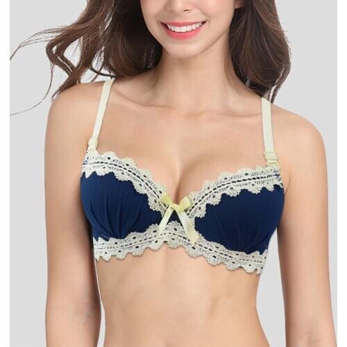 Girls Bra For Push Up Seductive Lace Lingerie With Bow-Knot Small Chest Brassiere Underwear Tops Size 30-36 A B Cup