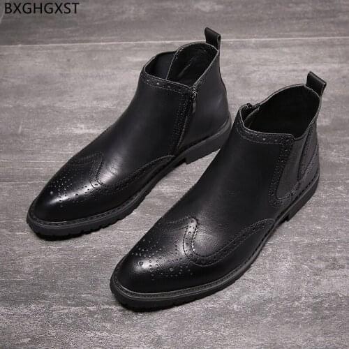 Black Chelsea Boots for Men Male Brogue Shoes Men Motorcycle Boots Men Brown Leather Boots Man Luxury Brand Shoes for Man 2021