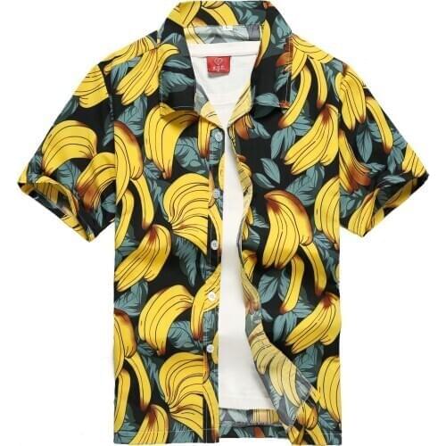 Hawaiian Shirts Surf Short Sleeve Beach Shirt Men Summer Fashion Palm Tree banana Print Tropical camisa masculina Party Holiday