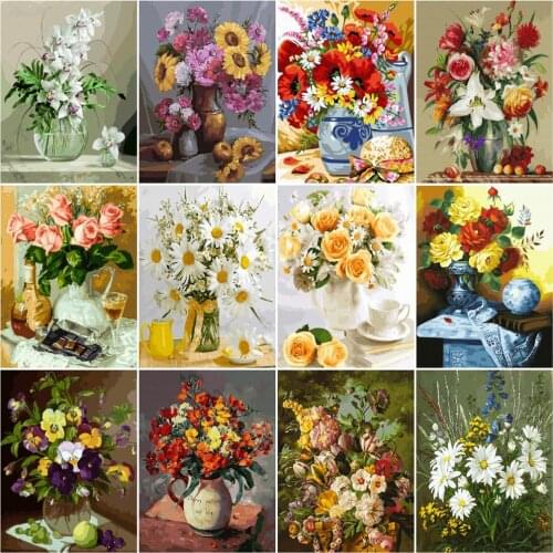 HUACAN Painting By Numbers Flower In Vase DIY Drawing Canvas Handpainted Home Decoration Gift Pictures By Number Flowers