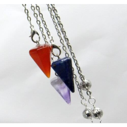 Hot Sell Reiki Healing Pendulum For Dowsing Natural Stone Quartz Crystal Lapis Meditation Hexagonal Charm Pendulum Pendant
