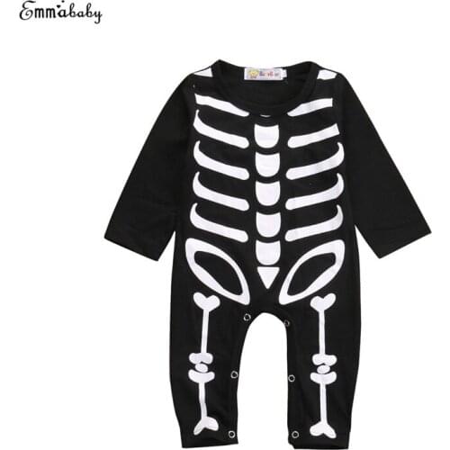 Newborn Baby Boy Girls Halloween Long Sleeve O-Neck Covered Button Cartoon Romper Outfit Party Sunsuit Baby Clothes 0-24M