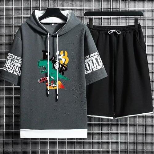 Mens Shorts Suit Hooded T-shirt Set Fashion Casual Sports Mens Clothing Hip Hop Suit Summer Casual Two-piece Shorts & T-shirt