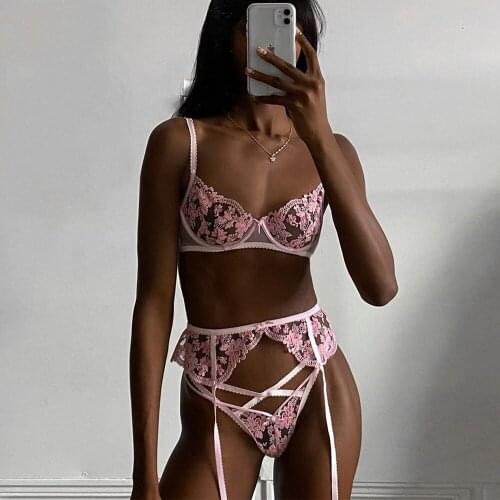 Lace Sexy Lingerie for Women Sex Embroidery Pink Exotic Apparel Sensual Lingerie Underwear Porn Lenceria Eroticos Mujer