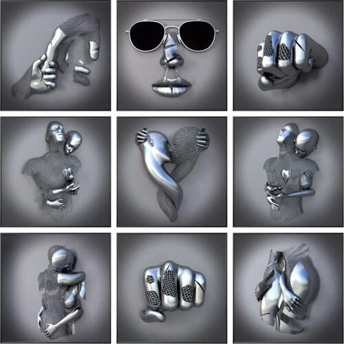 Metal Romantic Figure Statue Canvas Painting Sculpture Art Poster and Prints Wall Art Pictures for Living Room Hotel Home Decor