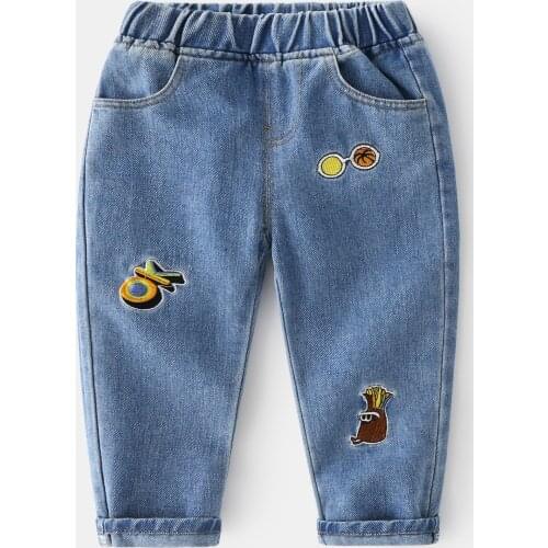 Cute Summer Boys Jeans Cotton Elastic Waist Cowboy Denim Pants Girls Trousers Spring Fall Summer Childrens Clothing