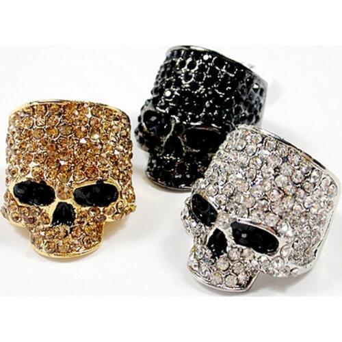 Brand Skull Rings For Men Rock Punk Unisex Crystal Black/Gold Color Biker Ring Male Fashion Skull Jewelry Wholesale