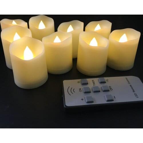 Set of 9pcs wavy Edge Flameless LED Candle w/timer Remote Control Flickering votive tealight Christmas/Wedding/Church-Warm white