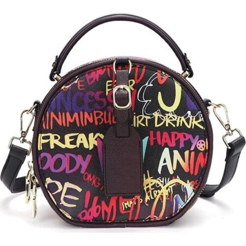 New Arrival Women Shoulder Bag Colorful Painted Graffiti Bags Hot Selling Round Shape Half Moon Rainbow Samll Handbag