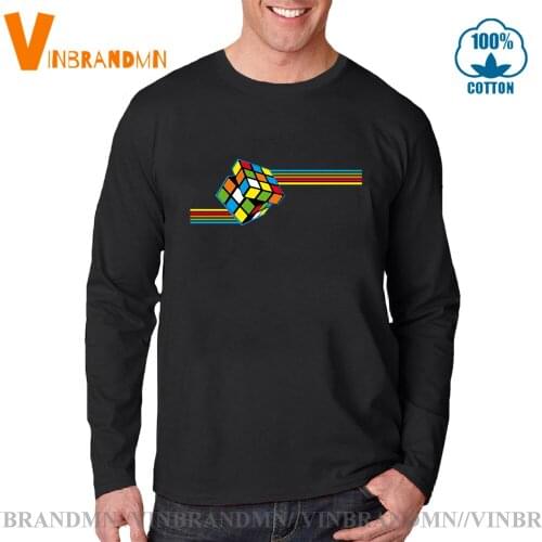 Newest Summer Speed Cube Long Sleeves Tshirts Rainbow Magic Cube T shirt Best Gift for Men Retro Magic Square T-shirt