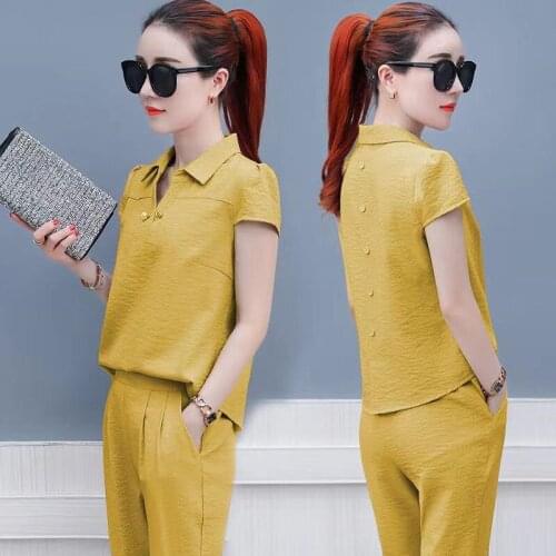 New Lady suit 2019 Summer womens trouser suit fashion 2 piece set women Tops and Cropped trousers student Ladies' clothing 1375