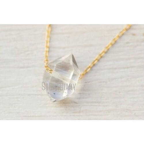 H-QN15 Hearling Crystal Point Herkimer Necklace 24K Gold or Sliver Plated Chain 18 inch