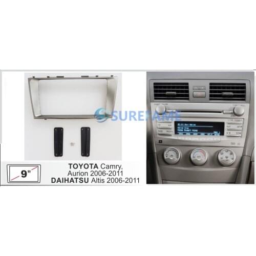 9 inch Car Fascia Radio Panel for TOYOTA Camry, Aurion / DAIHATSU Altis 2006-2011 Dash Kit Install Facia Console Bezel Plate
