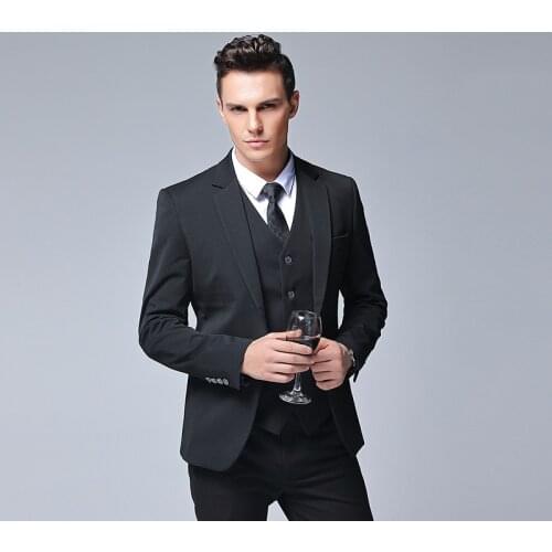 Jacket+Pants+Vest ) High-end Formal Business Social Office Mens Slim Suit 3pces Set Groom Wedding Dress Male Suit Custom Made