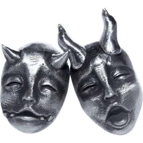 Silver Plated Gothic Horned Demon Baby Stud Earrings Devil Prajna Skull Earrings For Men Women Biker Punk Jewelry
