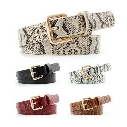 Fashion Womens Snake Printed Belt Lady Square Buckle Waistband Pants Girdle Charm Decor