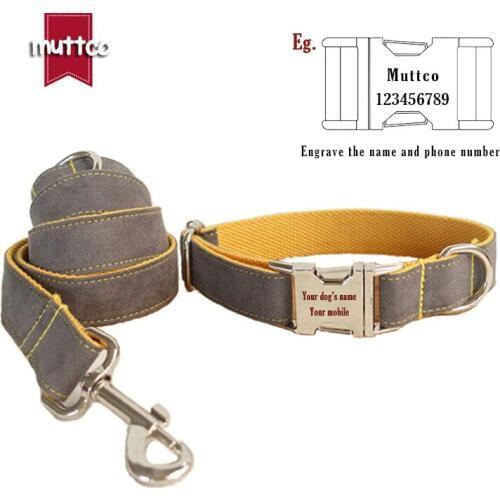 Grey And Yellow Luxury High-end Quality Muttco Laser Engraved Dog Collar Retailing Colorful Collar Handmade Dog Collar Leash