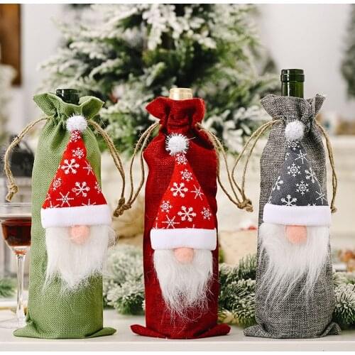 Christmas Decorations Forest Old Man Linen Wine Bottle Cover Gift Bag Creative Faceless Doll Champagne Storage Bag Home Decor