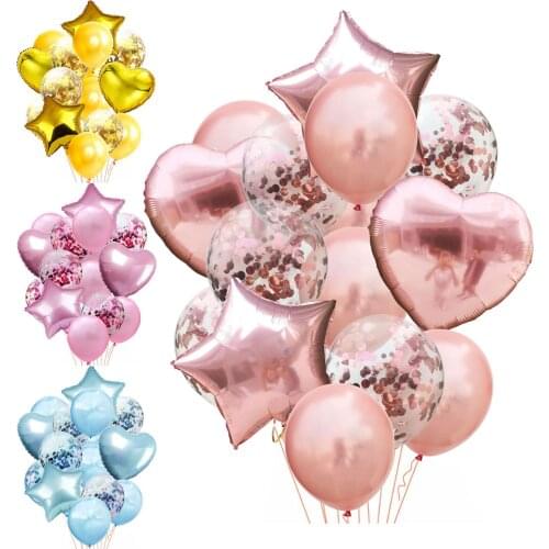 14pcs Metallic Balloons Heart Star Gold Confetti Balloon Birthday Party Decoration Welcome Party Air Balls globos Wedding Decor