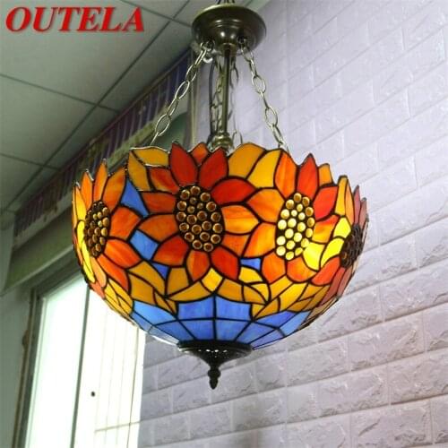 OUTELA Tiffany Pendant Light Contemporary LED Sunflower Figure Lamp Fixtures For Home Dining Room