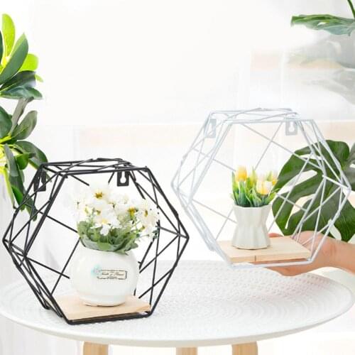 Contracted Iron Hexagon Grid Shelf Holder Wall Hanging Art Rack Organizer Home Decor