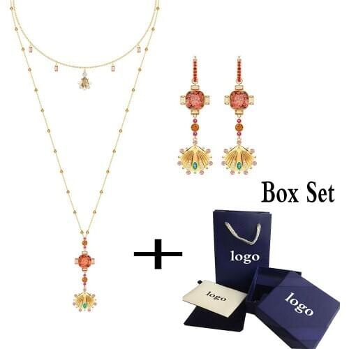 SWA Delicate Trends New LUCKY GODDESS Double Circle Necklace Set Shining Colorful Crystals Give Lovers the Best Romantic Gift