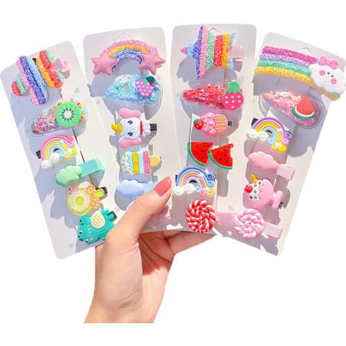 6PCS/Set New Girls Cute Colorful Cartoon Hairpins Children Sweet Hair Clips Barrettes Headband Kids Fashion Hair Accessories
