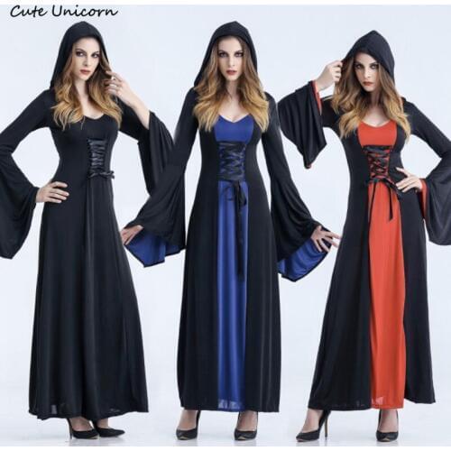 Women Victorian Halloween Costume Hoodie Witch Costumes Female Long hooded Dress Cosplay Clothes Girls Victorian Dresses