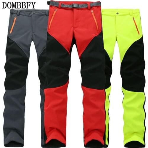 Winter Warm Outwear Pants Men Thick Warm Waterproof Windbreaker Trousers Male Inner Fleece Soft Shell Sportswear Thermal Pants