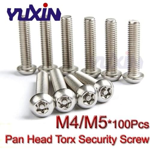 100Pcs M4 M5*L(=6/8/10/12-50) GB2672 A2-70 Stainless Steel 304 Pan Head Torx Machine Security Screw Pin Screw Anti Theft Screws