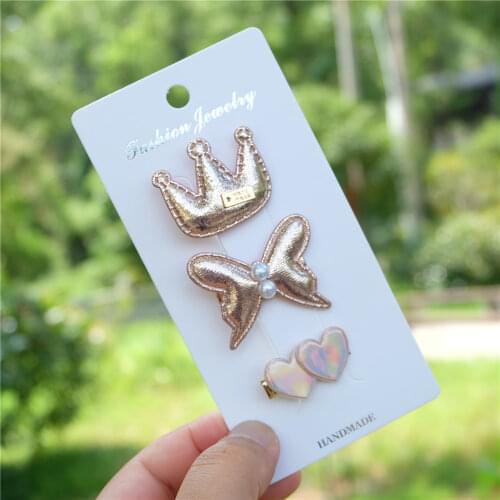 3Pcs/Set Kids Cartoon Hair Accessories Crown Hair Clips Girls Butterfly Hairpins Baby Shiny Headwear Cute Barrettes For Children
