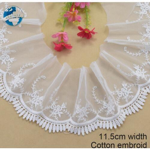 11.5cm white cotton embroided lace ribbon guipure trim wedding decoration DIY Accessories dolls lace african lace applique#3398