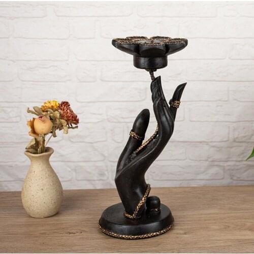 Wood Tea Lights Holders Candle Holder Wood Buddha Hand Statue Candlestick For Rustic Wedding Party Birthday Holiday Decoration