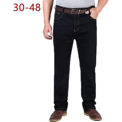30-48 Big Size Classic Baggy Jeans For Men Spring Autumn Male Casual Stretch Straight Brand Zipper Business Black Denim Pants