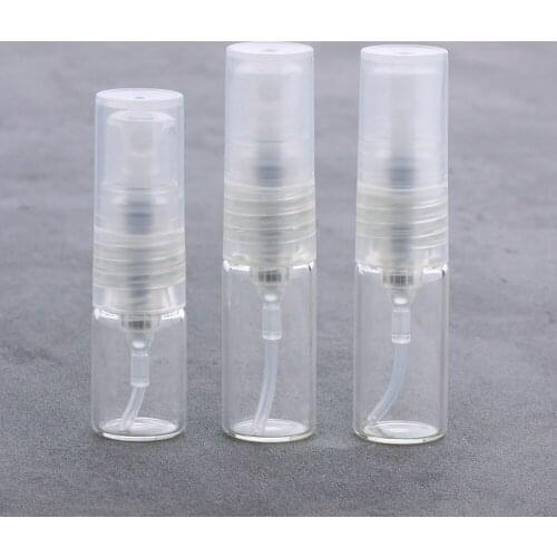 100 Pcs/Lot 1ml 2ml Mini Clear Glass Spray Bottle Empty Perfume Atomizer Sample Bottles Plastic Pump RefillableTravel vials