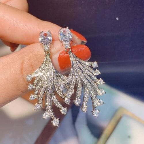 HIBRIDE Luxury Wedding Drop Earring for Women Bridal Copper Zircon Shining Full Cubic Zircons Fashion Dangle Earring bijou E-669