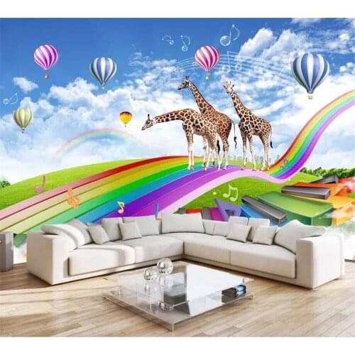 Beibehang Wallpaper custom large upscale childrens room giraffe rainbow bridge dreamy 3D TV background wall papel de parede