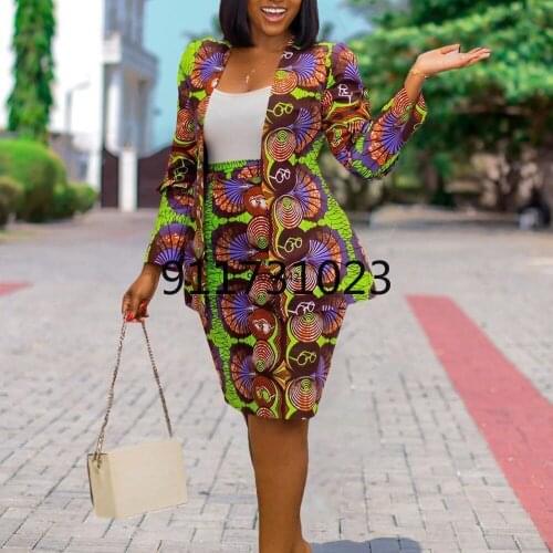 2 Piece Set Long Sleeve Top And Skirt Spring Autumn Africa Clothing African Dresses For Women Sexy Slim Dress Office Lady Party