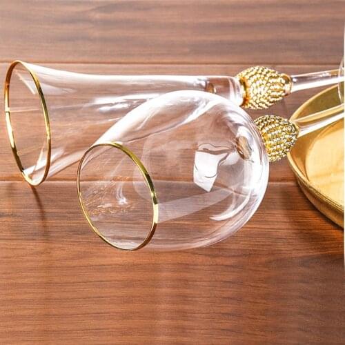 Creative diamond gold rim goblet red wine glass dessert cup champagne glass dining table exhibition hall decoration