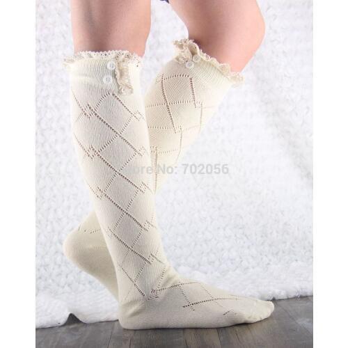 Lace button long Stockings fashion 43cm17 pairs/lot #3734