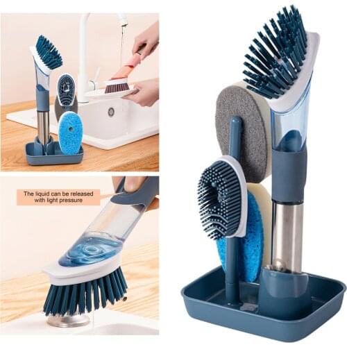 Multipurpose Kitchen Cleaning Brush Set Dish Brush Bowl Scrubber Washing Cleaning Sponge Tool with 4 Replacement Heads