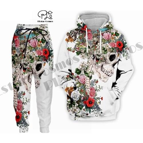 Newest Skull Suit Hoodies Fashion Men / Women Long Sleeve Unique Outerwear 3DPrint pants Novelty Sweatshirts and Jogger Pant Q-1