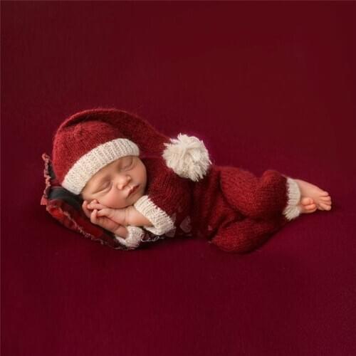 Newborn Baby Photography Prop Christmas Outfits Set Bonnet Pants Santa Claus Fotografia Studio Shoots Photo Props Knitted Cloth