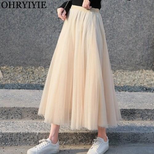OHRYIYIE 9 Colors Tulle Skirt Women Summer Casual Long Maxi A-Line Skirts Female Colorful Pink Party High Waist Mesh Tutu Skirt